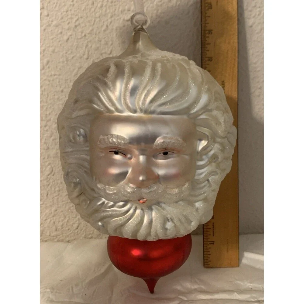 Vintage Blown Glass Jumbo Santa Claus Ornament 9.5”